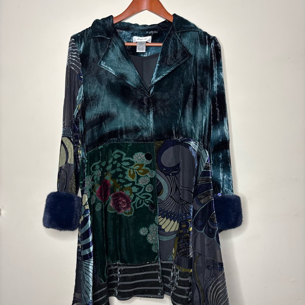 Vintage Anis A Velvet Burnout Top Kimono Size Small Floral Boho